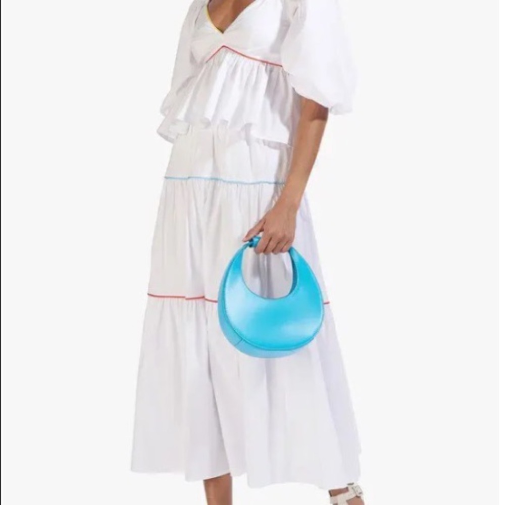 Staud tiered poplin skirt with multicolored satin piping at seams